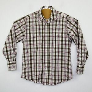 Wrangler Men's Large Shirt Multicolor Plaid Western Long Sleeve Pearl Snap AU15